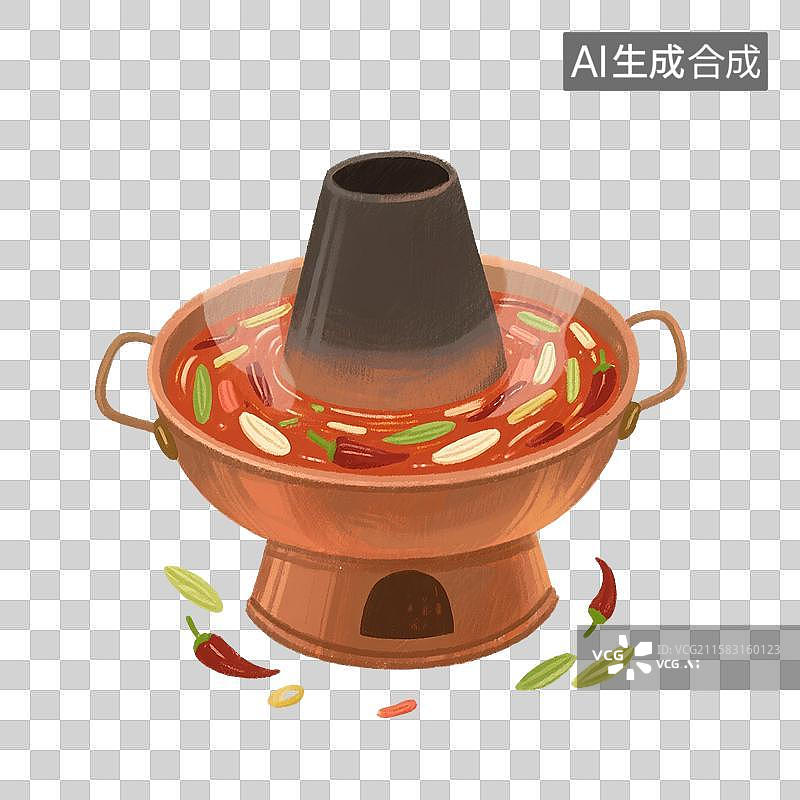 【AI数字艺术】国风手绘插画，打边炉，卡通火锅，麻辣火锅，川味火锅，重庆火锅，边炉，中国传统美食，免抠元素图片素材