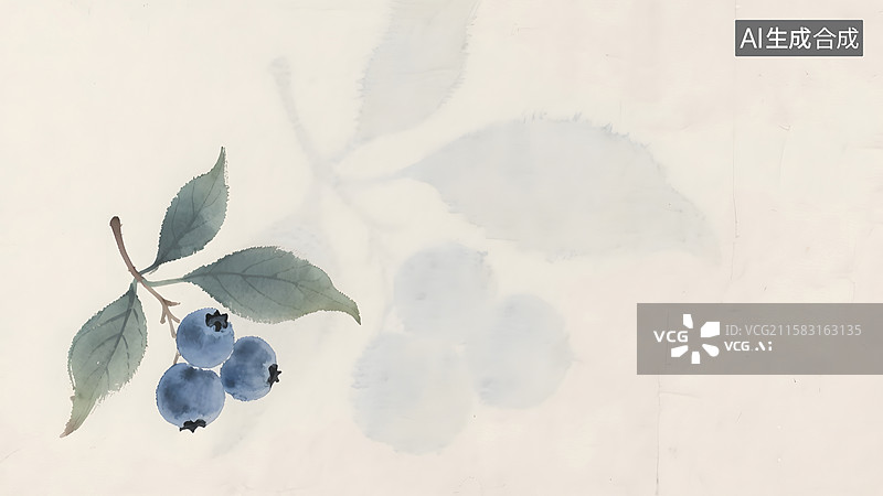 【AI数字艺术】蓝莓水墨画背景居左图片素材