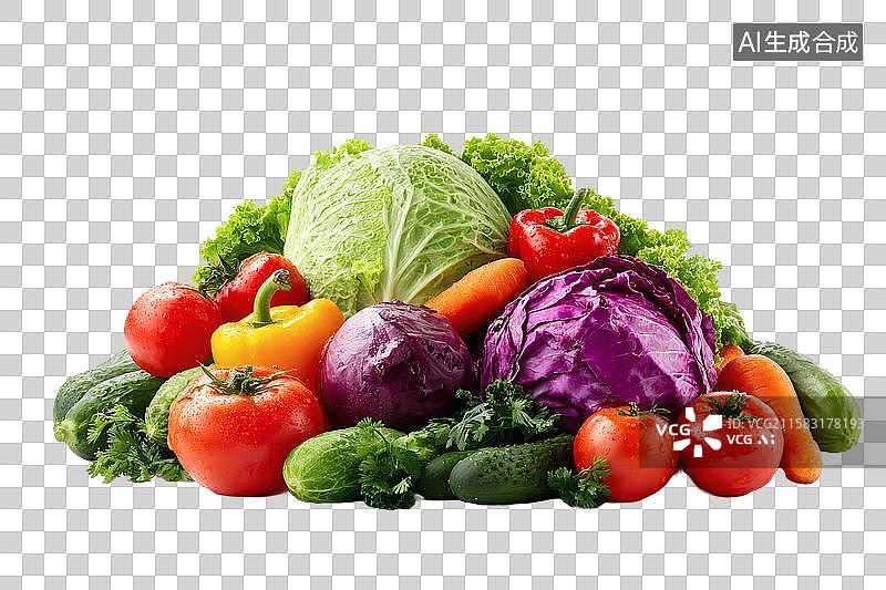 【AI数字艺术】新鲜多彩蔬菜与水果的健康组合图片素材