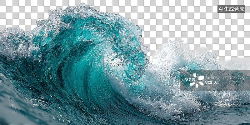 【AI数字艺术】汹涌澎湃的青色海浪与白色泡沫图片素材