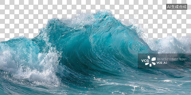 【AI数字艺术】汹涌澎湃的青色海浪与白色泡沫图片素材