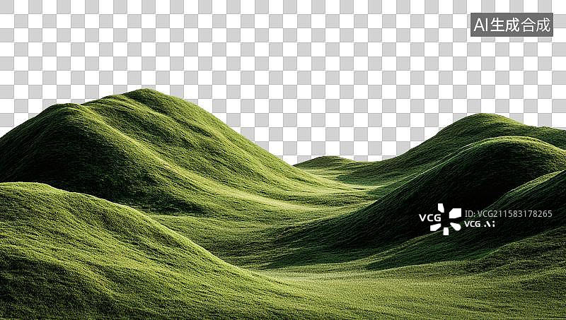 【AI数字艺术】清晨柔和阳光下的起伏绿色丘陵图片素材