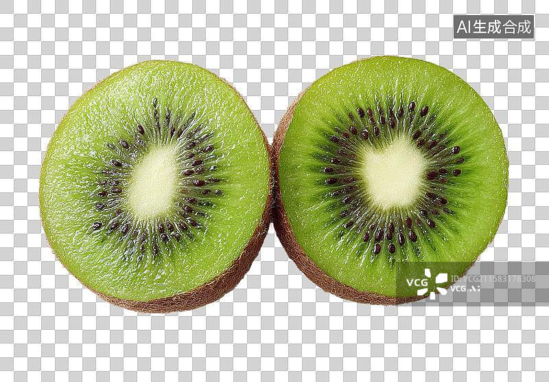 【AI数字艺术】带绿色叶子切片绿心猕猴桃图片素材