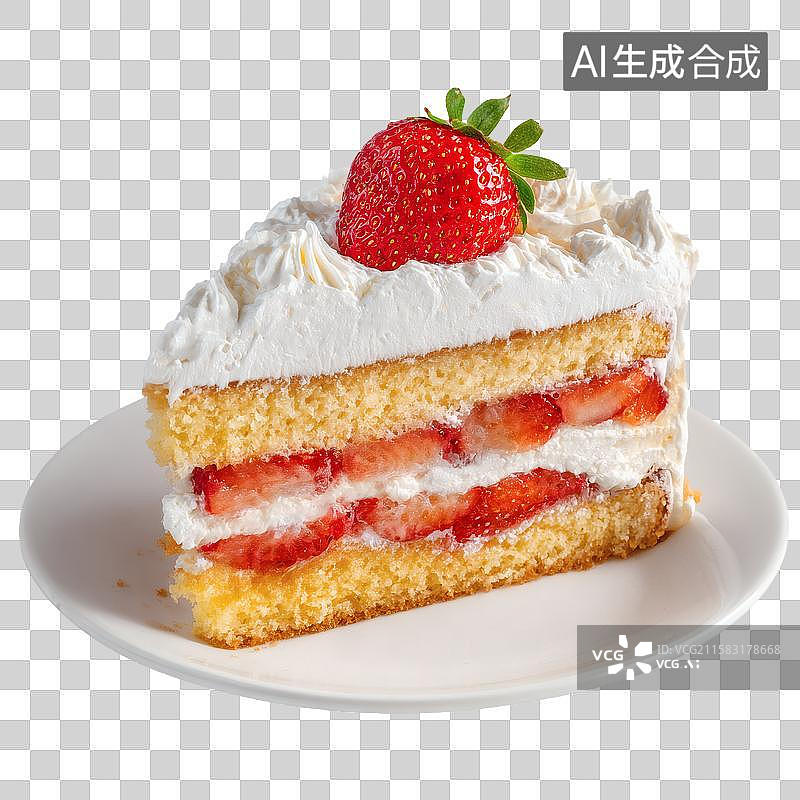 【AI数字艺术】一块美味的草莓奶油蛋糕图片素材