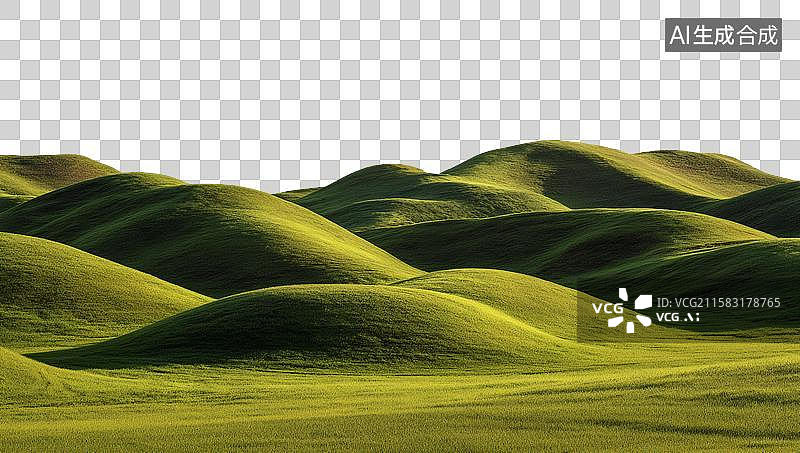 【AI数字艺术】清晨柔和阳光下的起伏绿色丘陵图片素材