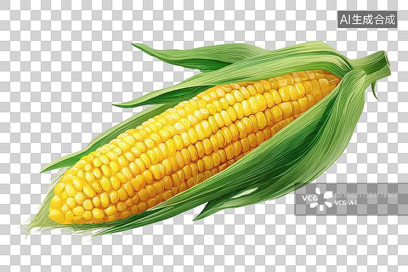 【AI数字艺术】带绿色苞叶的新鲜黄色玉米棒图片素材