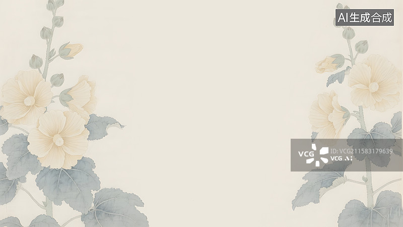 【AI数字艺术】蜀葵水墨画背景两侧图片素材