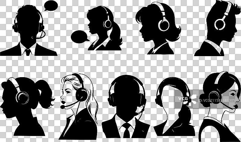 呼叫中心工作人员的支持代理轮廓包图片素材