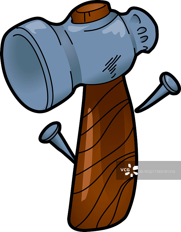 卡通锤子和旁边的两个钉子图片素材