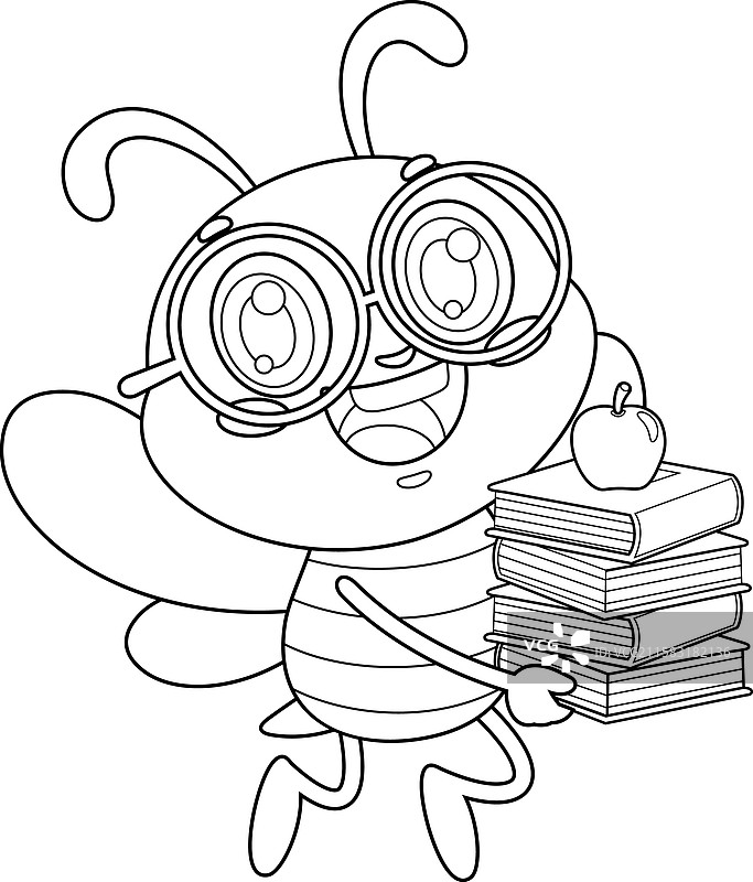 可爱的学校蜜蜂卡通角色飞翔的轮廓图图片素材