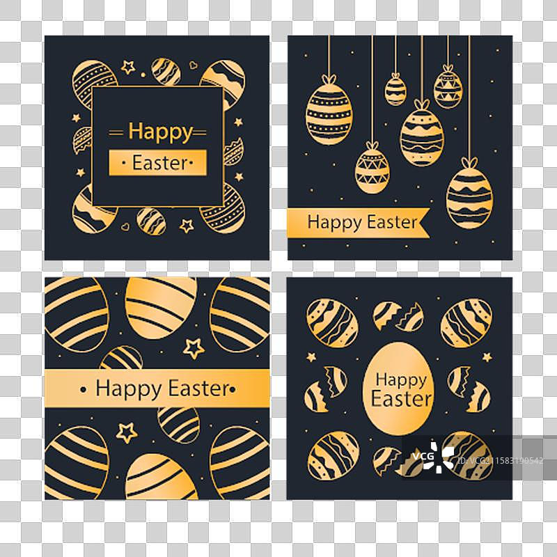 黑色和金色的复活节贺卡系列图片素材