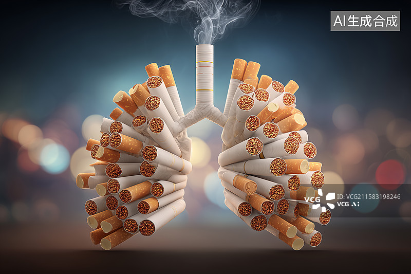 【AI数字艺术】香烟组成的抽象肺部图片素材