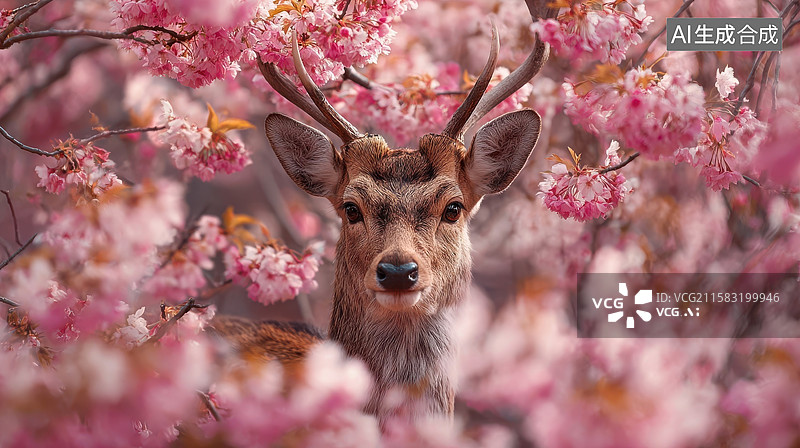 【AI数字艺术】樱花林中的鹿图片素材