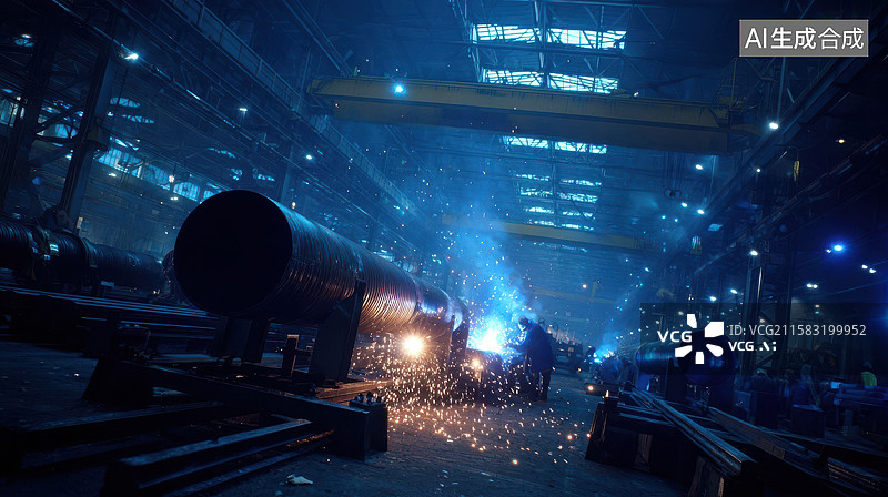 【AI数字艺术】工厂内部焊接作业场景图片素材