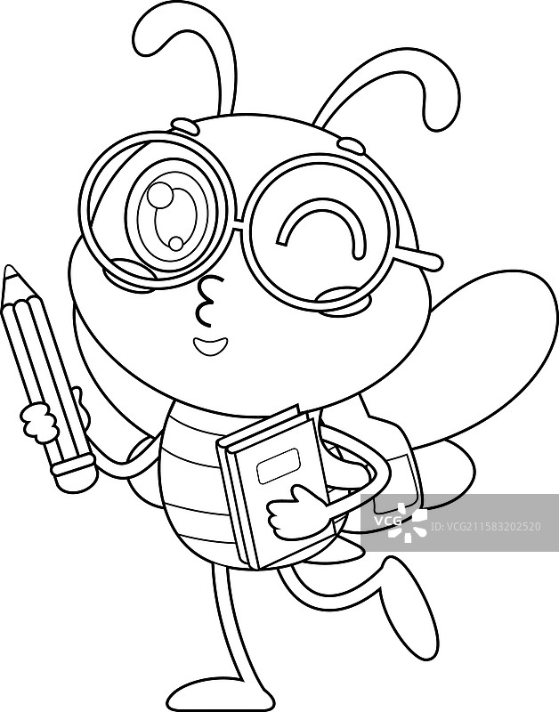 可爱的学校蜜蜂角色轮廓，正前往学校图片素材