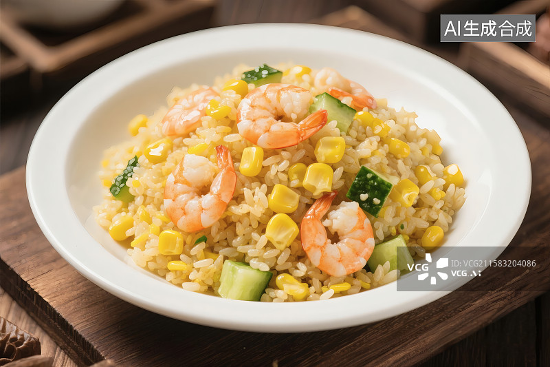 【AI数字艺术】白色餐盘中美味的扬州炒饭图片素材