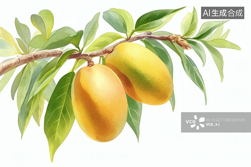 【AI数字艺术】白色背景，成熟待采摘的芒果图片素材