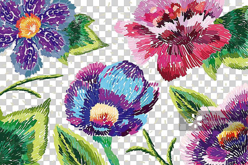 手绘刺绣花卉背景图片素材