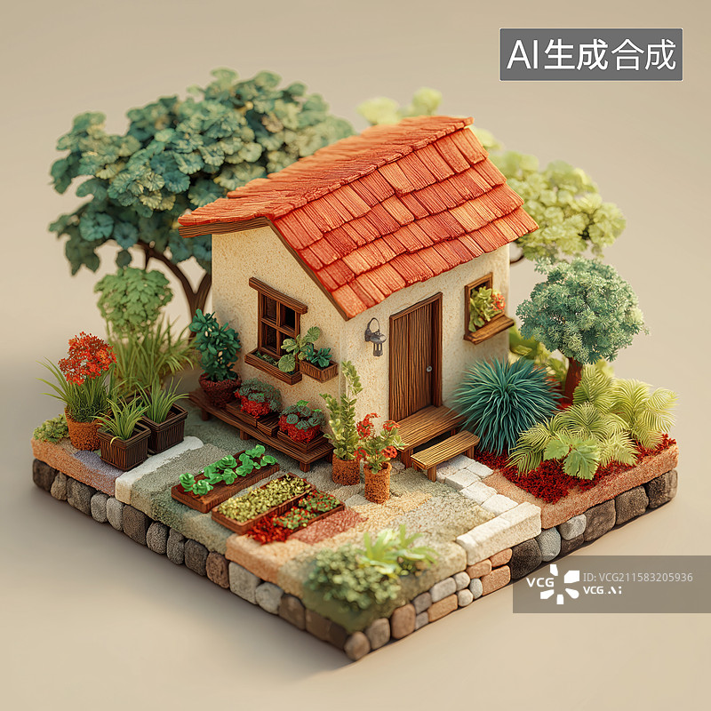 【AI数字艺术】微观木屋元素图片素材
