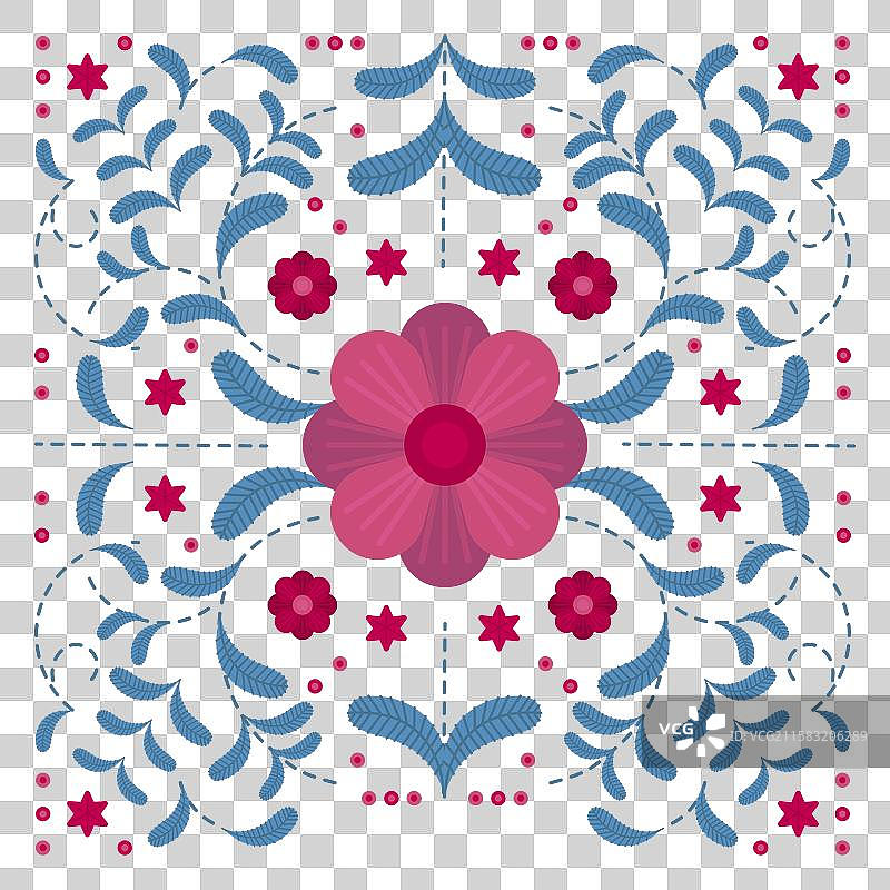 平面蓝色花卉刺绣背景图片素材