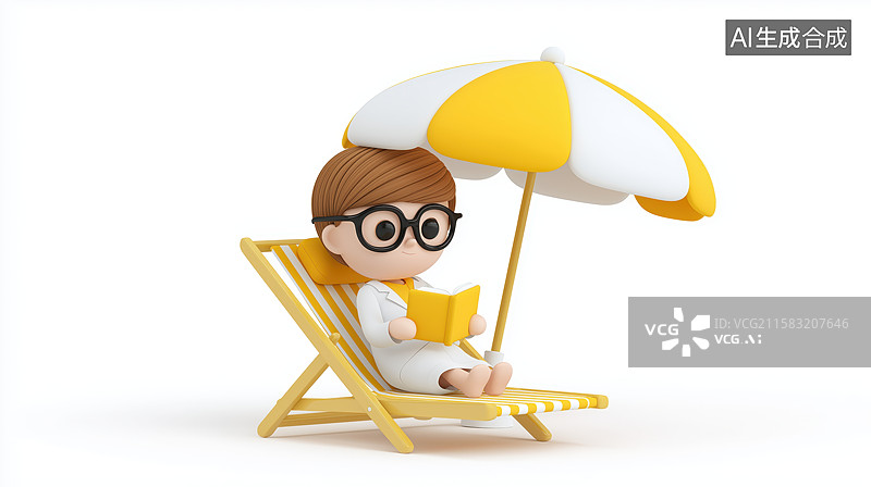 【AI数字艺术】躺在沙滩椅上面读书图片素材