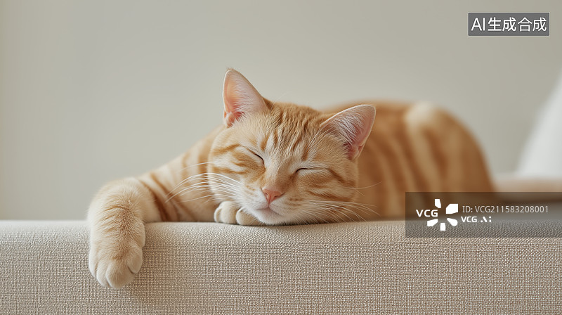 【AI数字艺术】橘色猫咪在沙发上安睡图片素材
