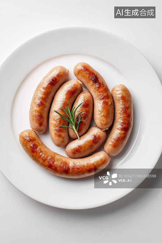 【AI数字艺术】盘中烤香肠配迷迭香图片素材