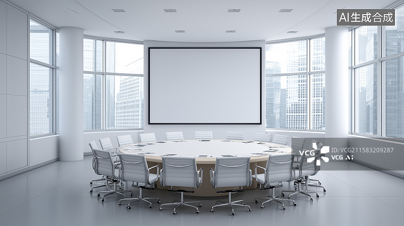 【AI数字艺术】商务办公主题背景——极简会议室室内设计图片素材