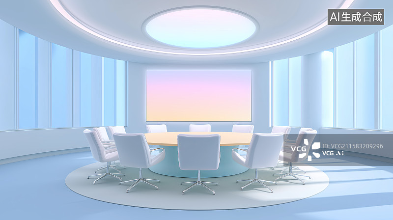 【AI数字艺术】商务办公主题背景——极简会议室室内设计图片素材