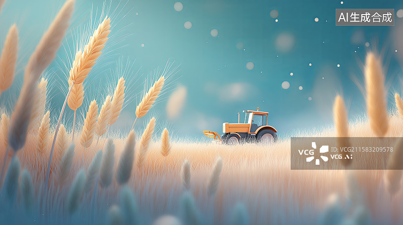 【AI数字艺术】秋收主题海报——一辆收割机在麦田中图片素材