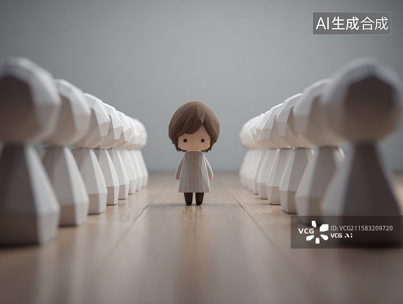 【AI数字艺术】小人偶站在两排白色棋子间图片素材
