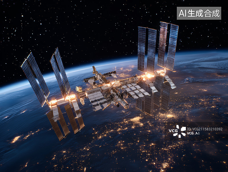 【AI数字艺术】国际空间站夜空俯瞰地球图片素材