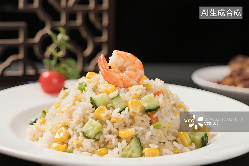 【AI数字艺术】一盘美味的扬州炒饭，颗粒饱满图片素材