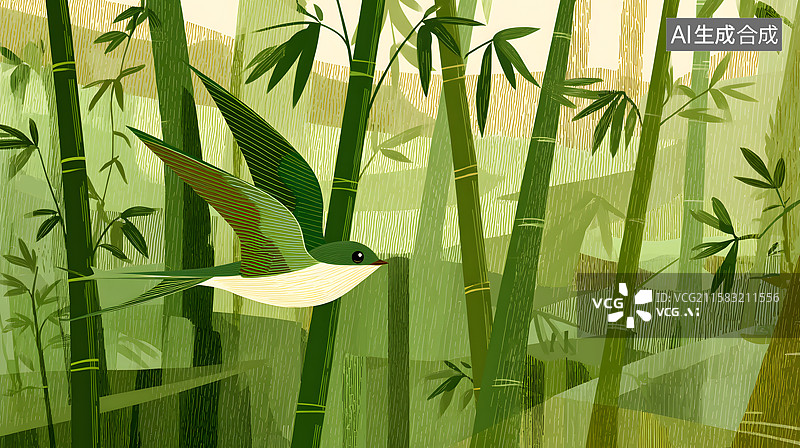 【AI数字艺术】竹林中的飞翔燕子图片素材