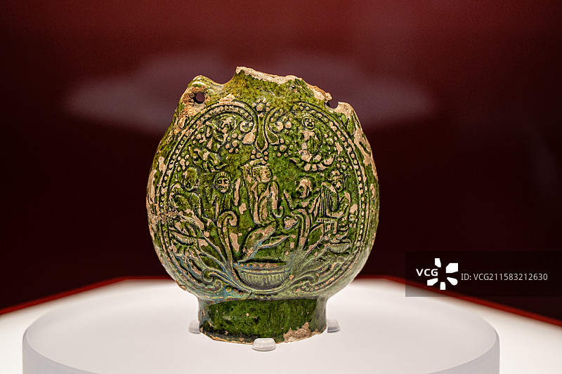 北周 乐舞绿釉陶扁壶 宁夏固原市原州区文物管理所图片素材