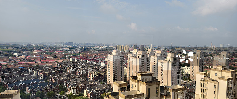 天津宁河县城居民区与工业区远眺图图片素材