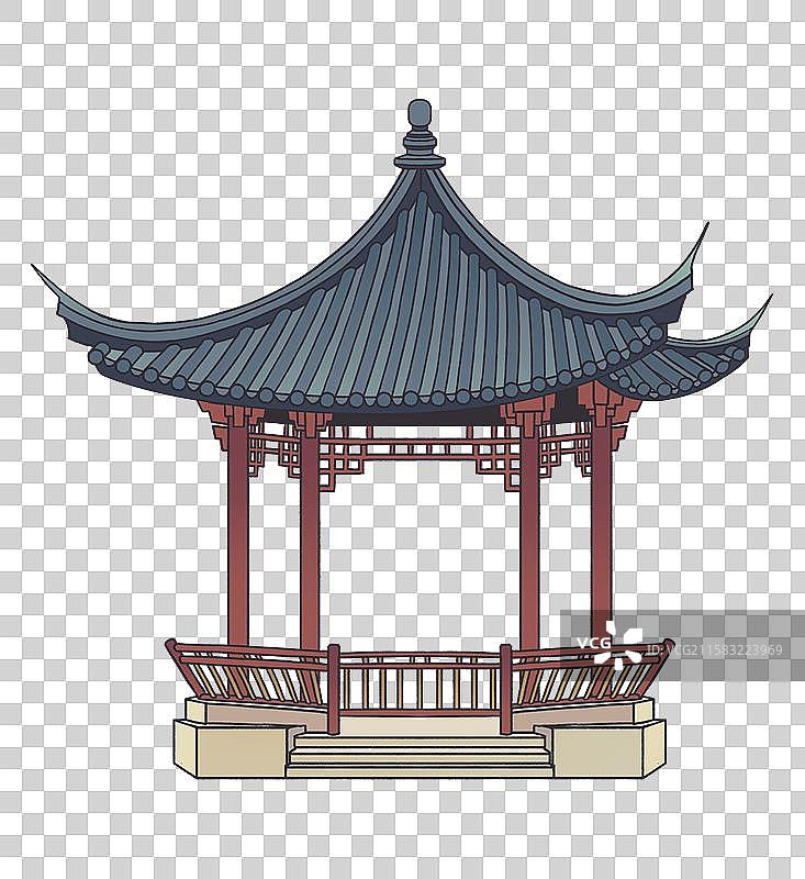 中式亭子凉亭城市地标建筑插画元素图片素材