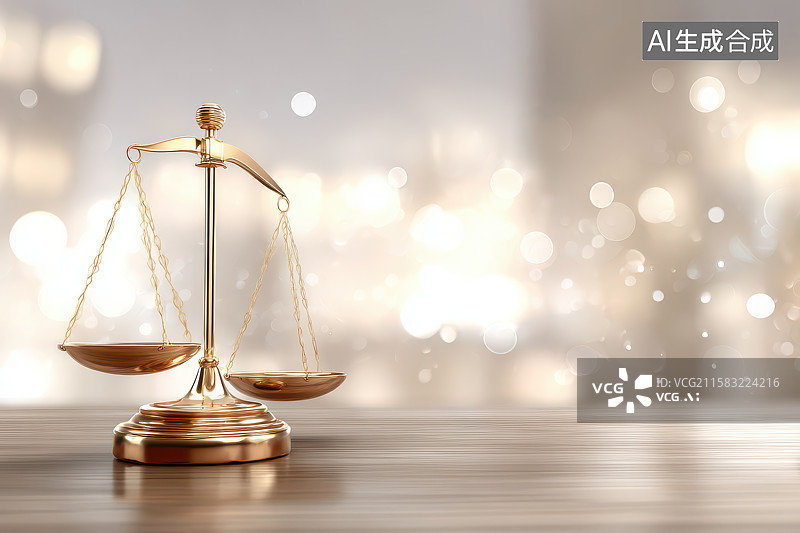 【AI数字艺术】金色天平象征法律公正图片素材