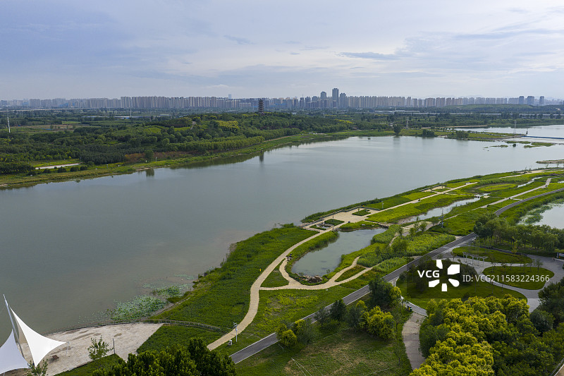 河北省石家庄市滹沱河生态旅游区航拍图片图片素材