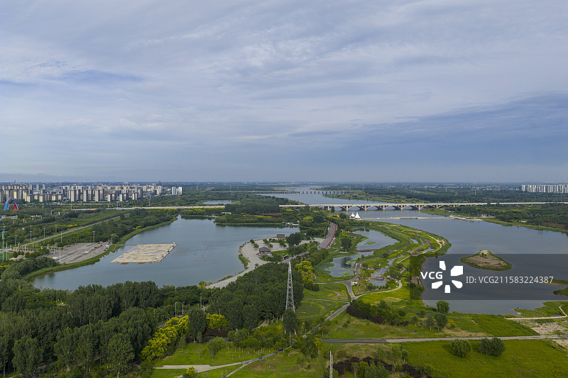 河北省石家庄市滹沱河生态旅游区航拍图片图片素材