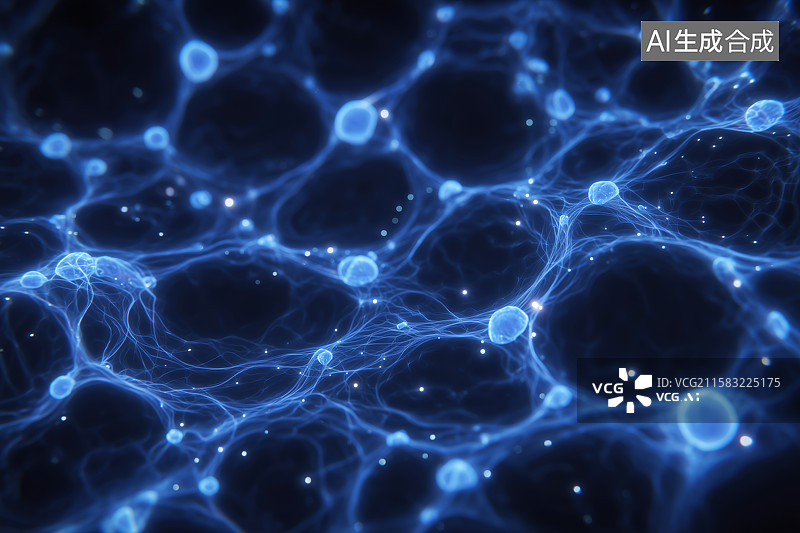 【AI数字艺术】蓝色发光神经网络抽象结构图片素材