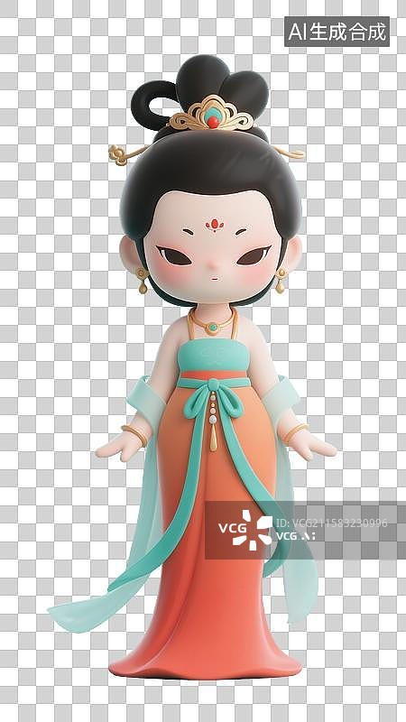 【AI数字艺术】3D国风古典仕女卡通形象图片素材