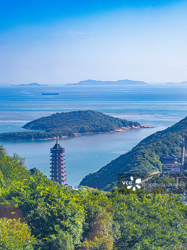 浙江舟山普陀山佛教四大名山海岛风光祈福图片素材