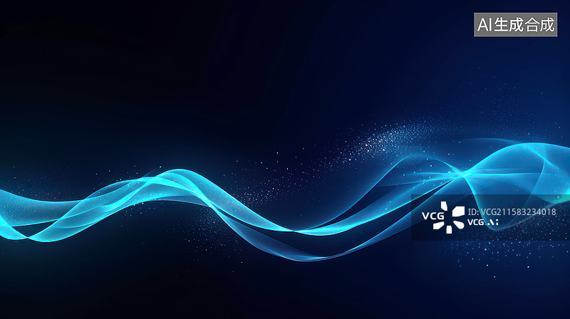 【AI数字艺术】蓝色光线科技粒子波纹波浪抽象背景图片素材