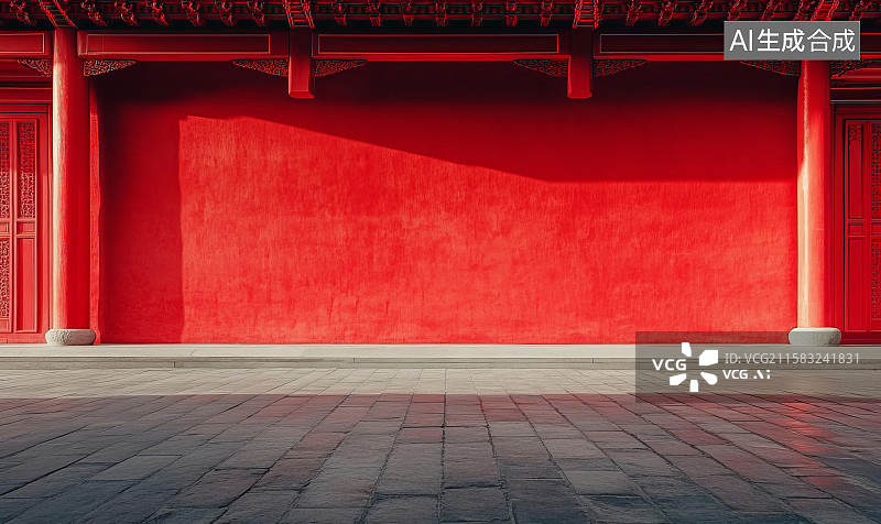 【AI数字艺术】中式传统红墙建筑图片素材