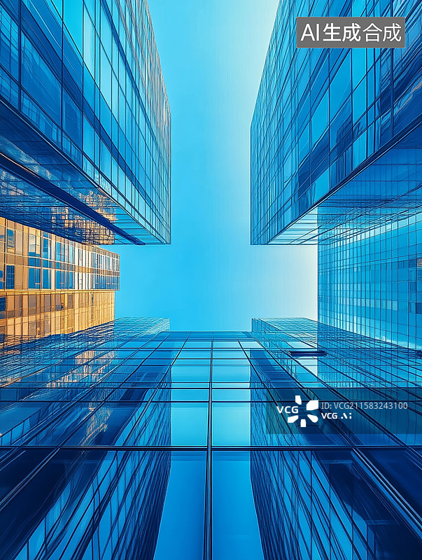 【AI数字艺术】低视角仰视城市商业建筑摩天大楼图片素材
