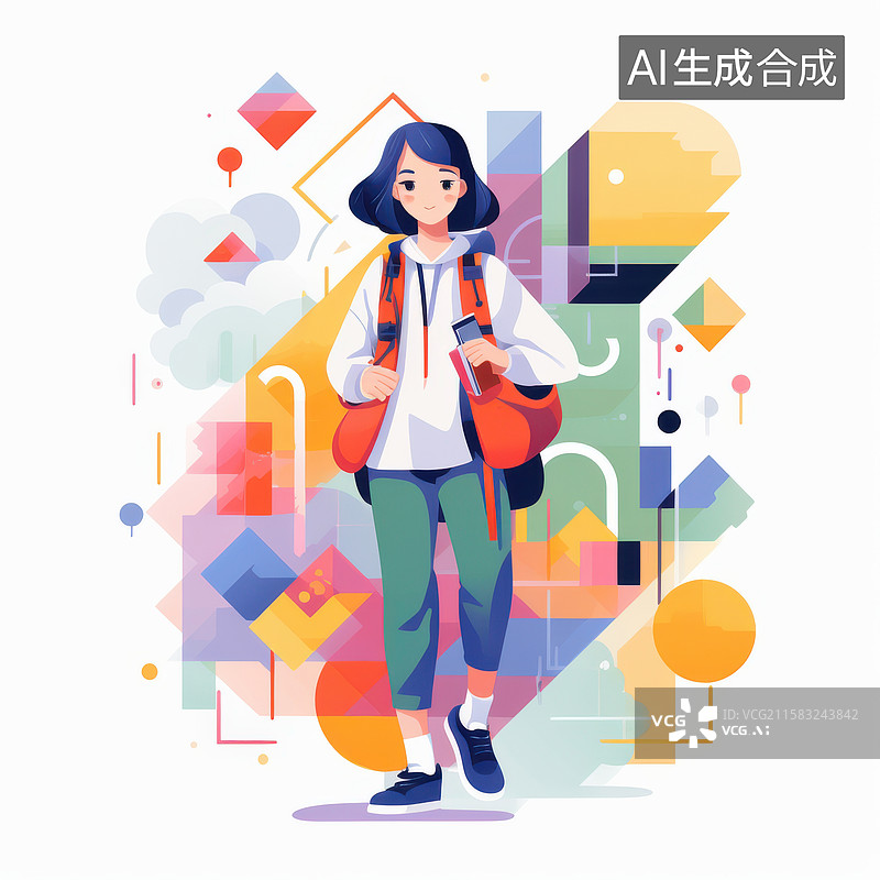 【AI数字艺术】扁平卡通潮流女孩图片素材