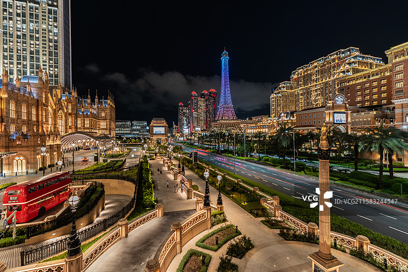 澳门伦敦人威尼斯人巴黎铁塔长曝光城市风光图片素材