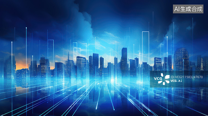 【AI数字艺术】未来蓝色科技数字化城市图片素材