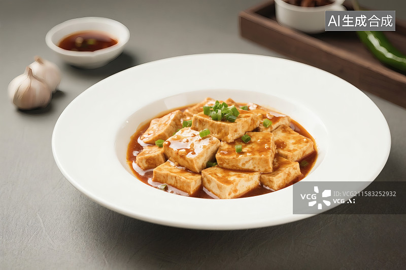 【AI数字艺术】白色餐盘中的家常豆腐美食图片素材